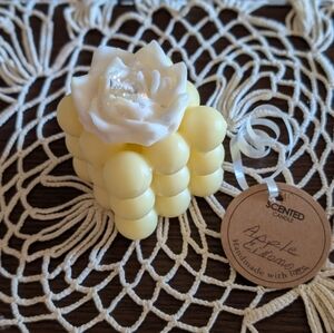 Hand Poured Apple & Cinnamon Bubble Candle with White Sprinkled Rose Top